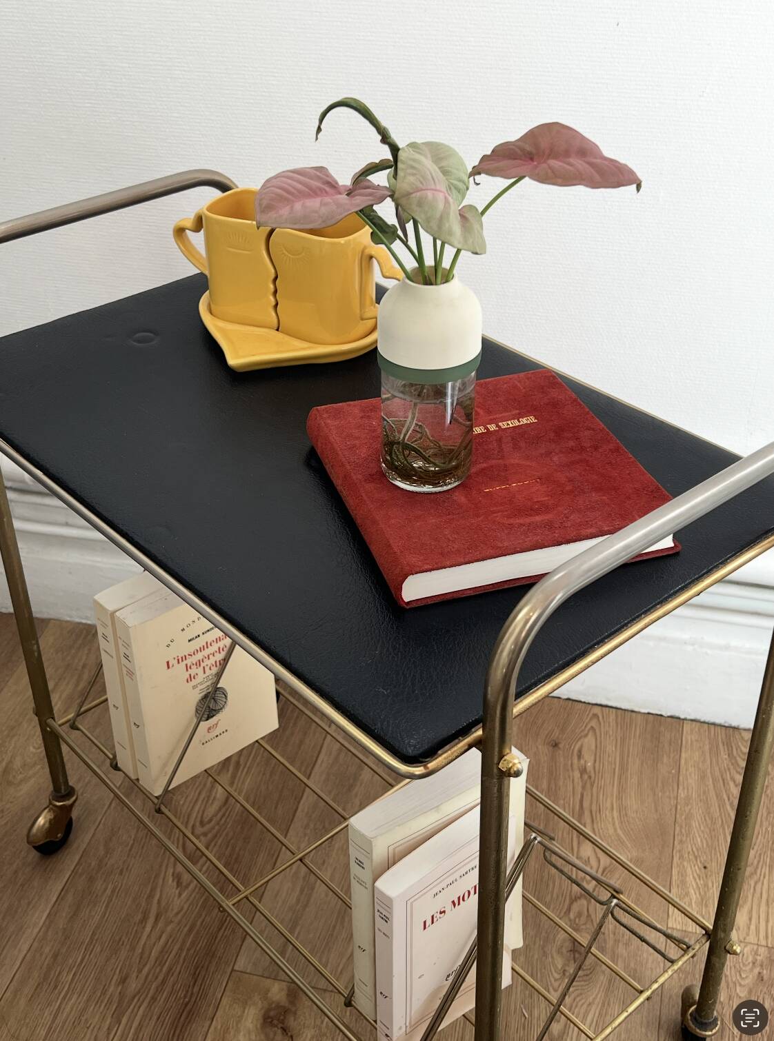 Vintage serving cart on wheels