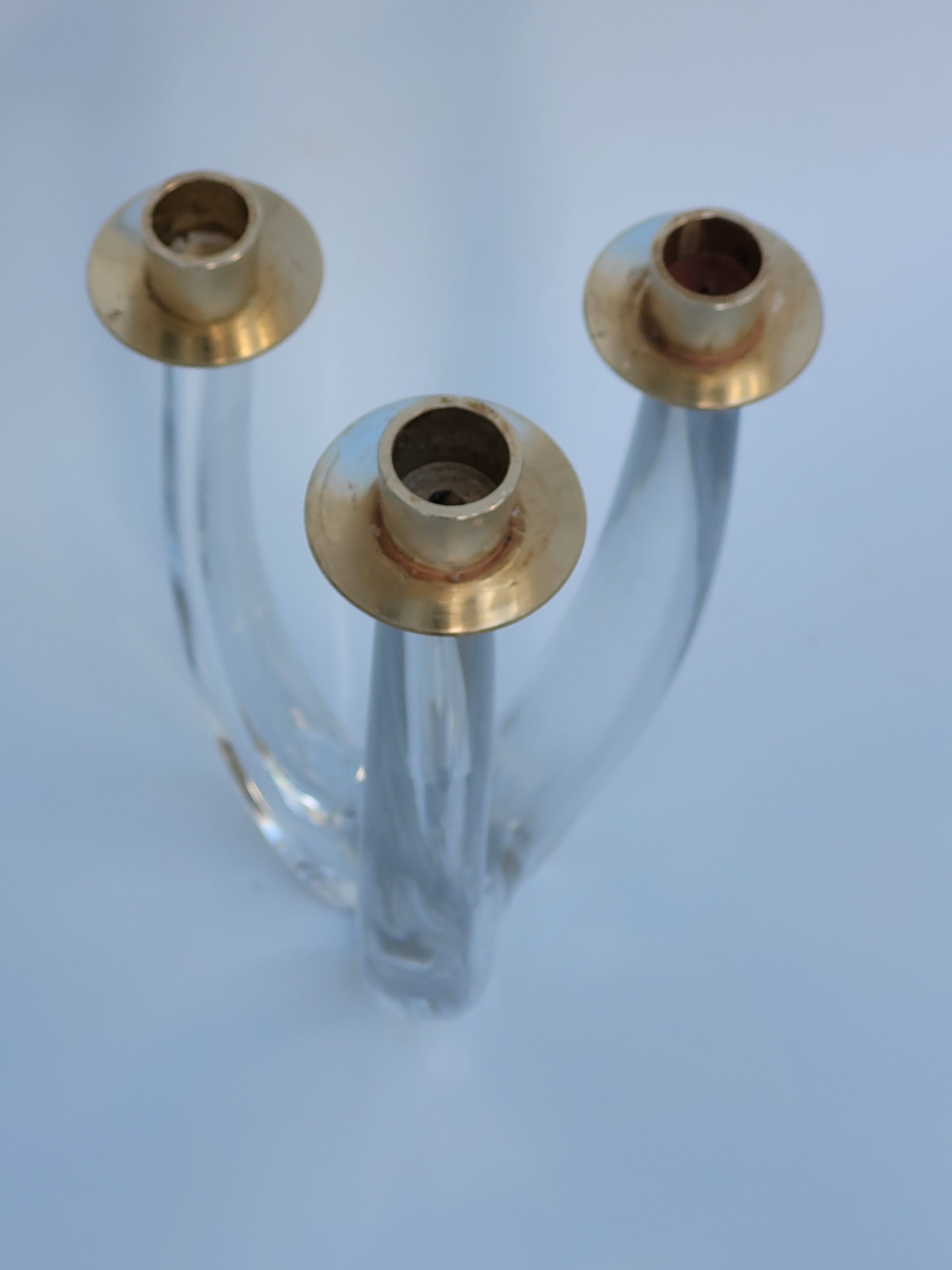 Schneider candle holder in crystal and gilded metal - three lights - 1960s