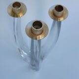 Schneider candle holder in crystal and gilded metal - three lights - 1960s