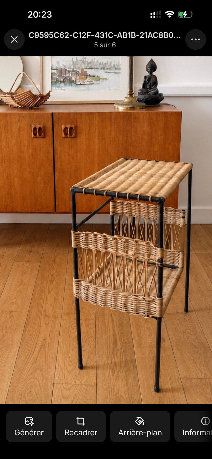 Metal and woven wicker side table – 1970s/80s