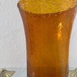 Large amber bubble glass vase from the 60s