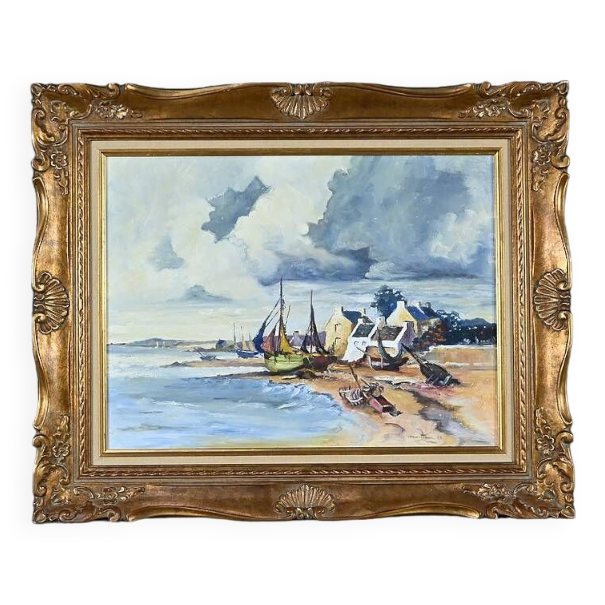 Marine painting “Littoral Breton” signed Marijane le Goaster – 1985