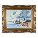 Marine painting “Littoral Breton” signed Marijane le Goaster – 1985