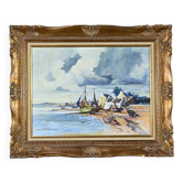 Peinture Marine « Littoral Breton » signée Marijane le Goaster – 1985