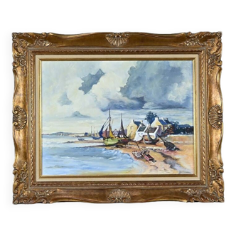 Marine painting “Littoral Breton” signed Marijane le Goaster – 1985