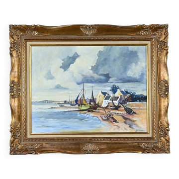 Marine painting “Littoral Breton” signed Marijane le Goaster – 1985