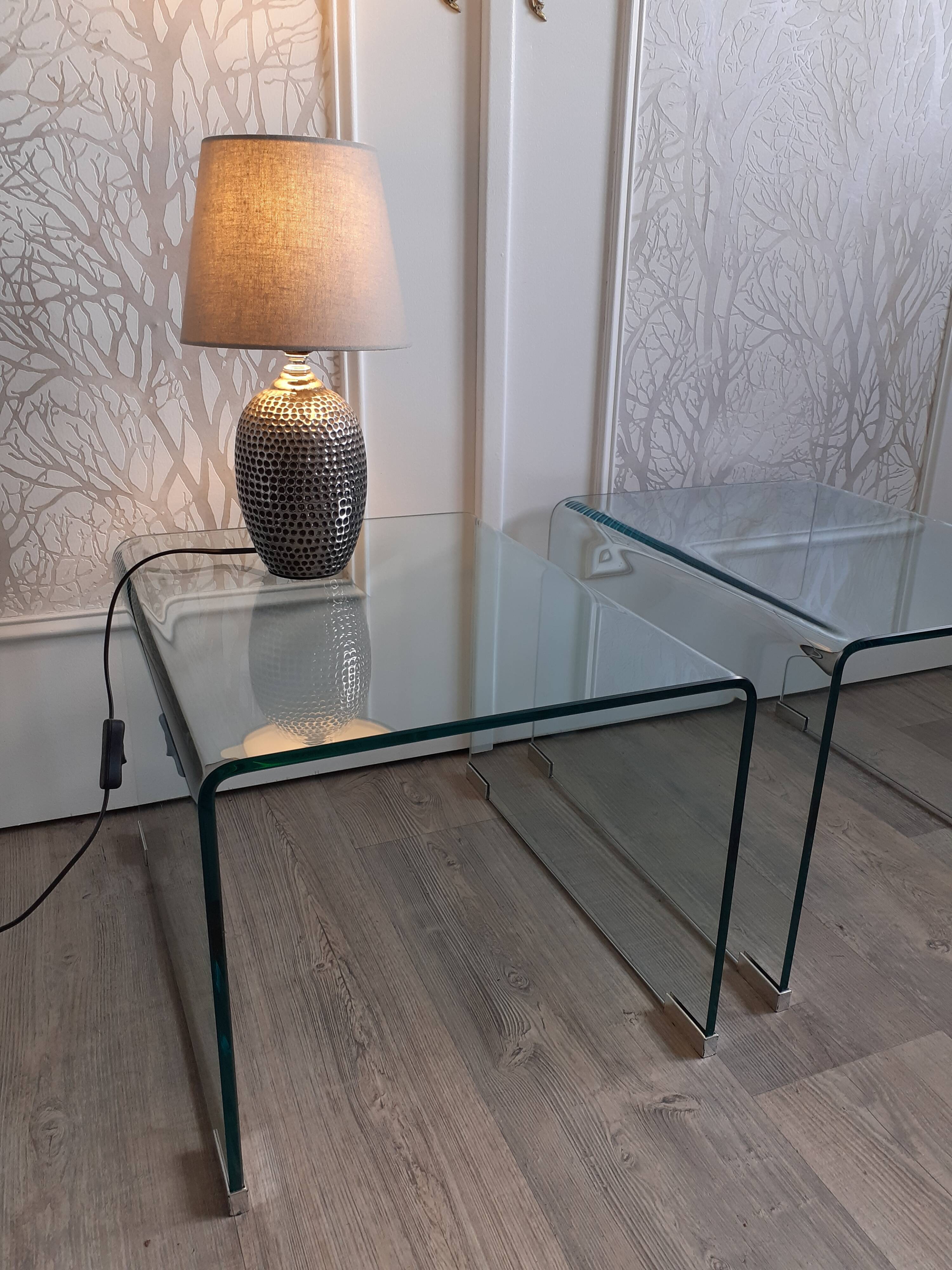Pair of glass bedside tables or sofa tips