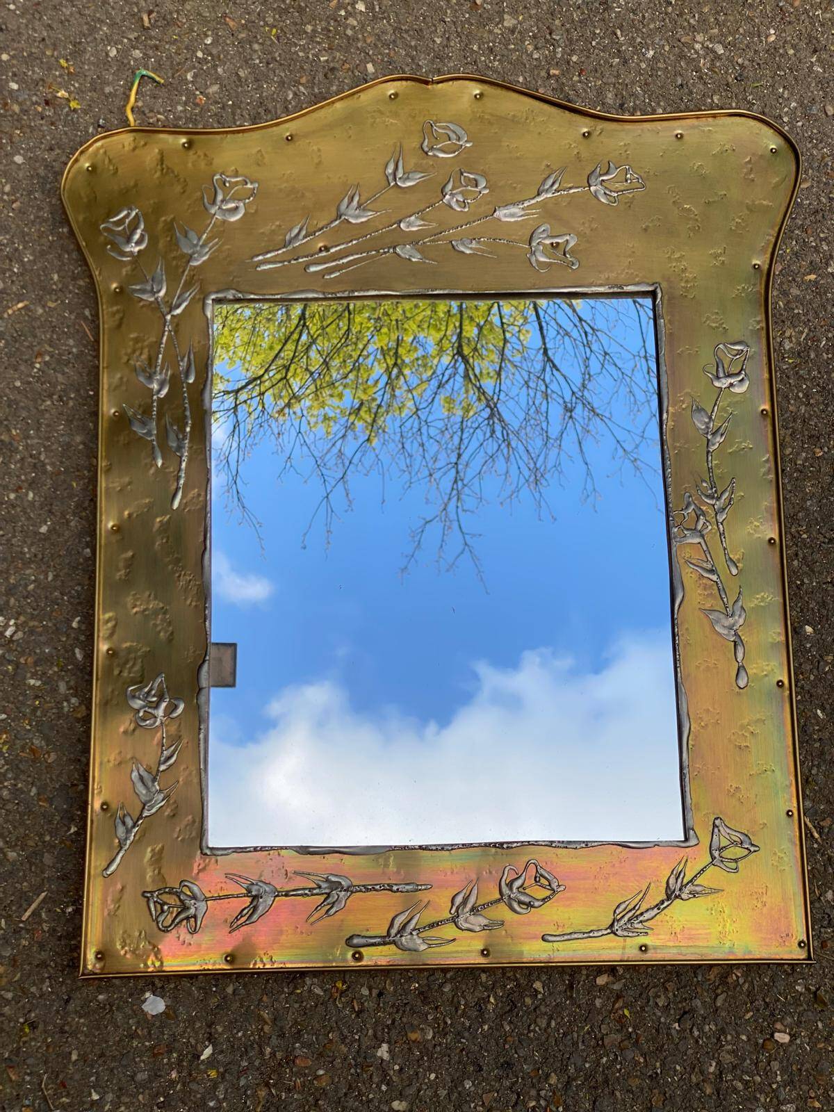 Chinese mirror in gilded brass inspired by Jean Goardère.