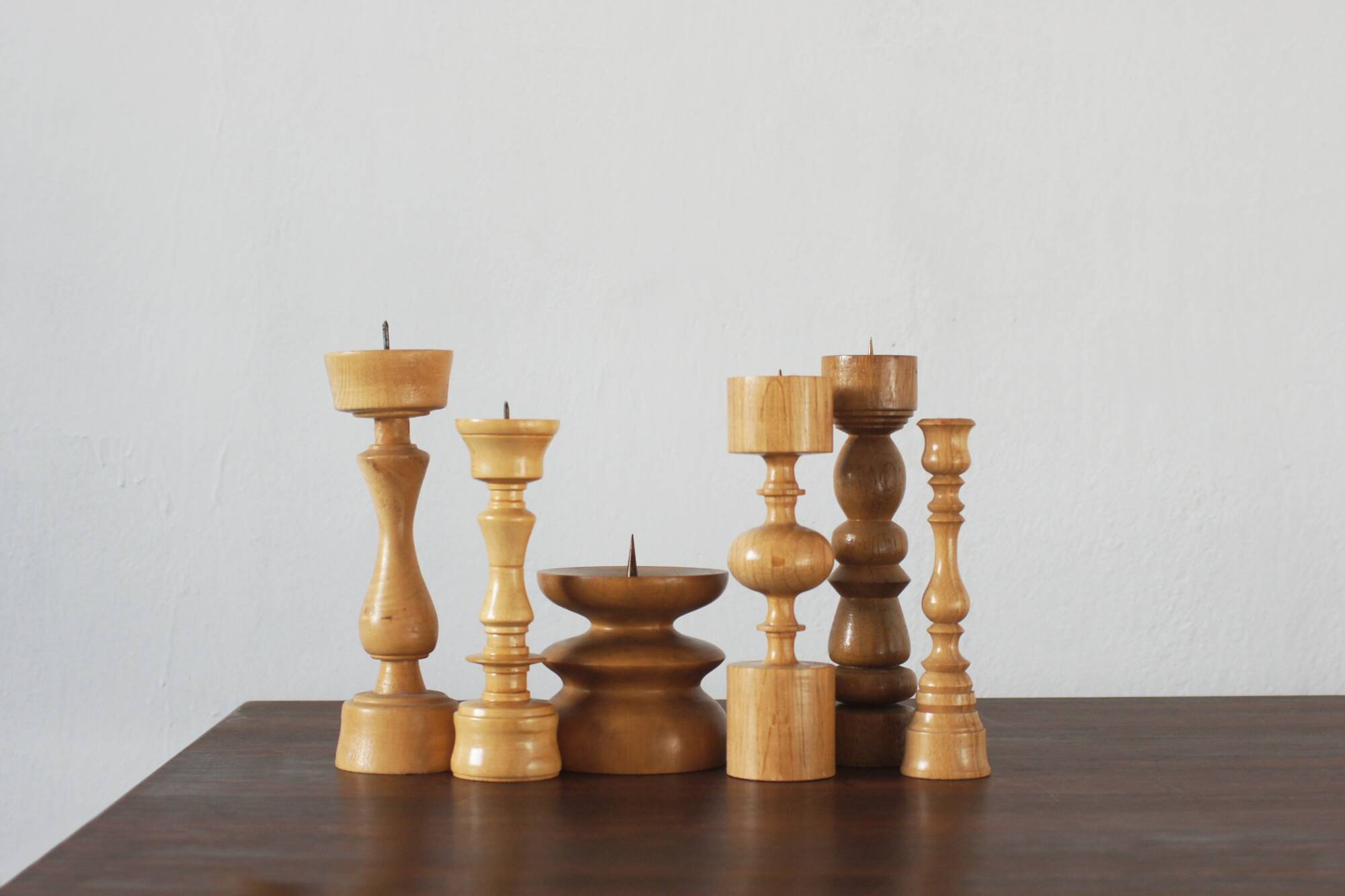 Scandinavian Wooden Candleholders, Set of 6