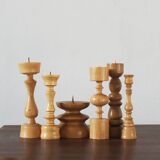 Scandinavian Wooden Candleholders, Set of 6