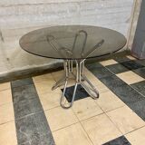Table vintage en verre fumé