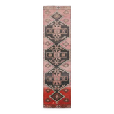 Tapis couloir en laine et coton turc vintage noué à la main rose 82x312