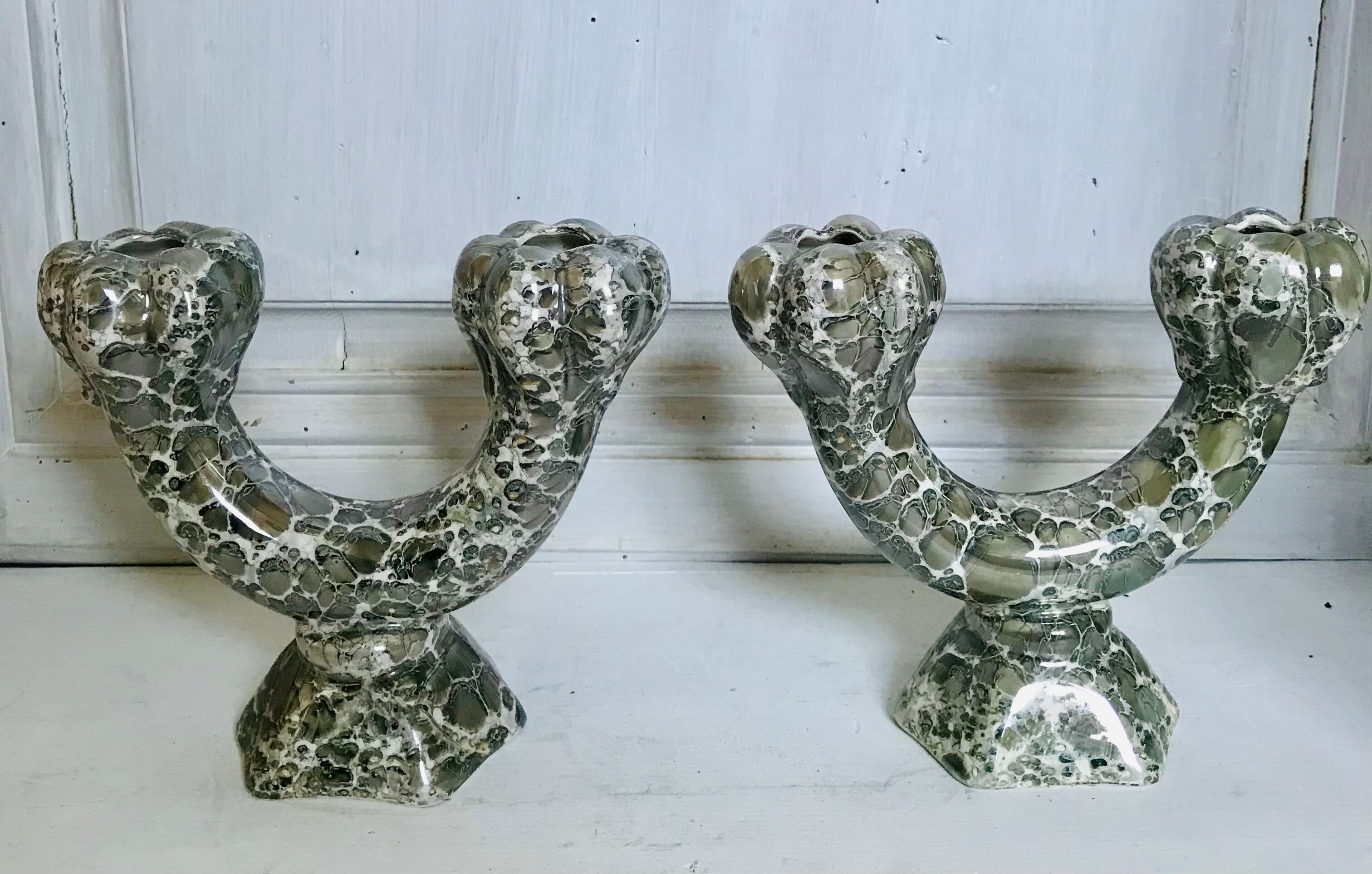 Pair of Val d'or ceramic candle holders