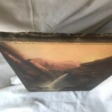 Tableau ancien  huile sur toile paysage nord américain chute d'eau