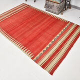 Red & beige wool kilim rug 237x142cm