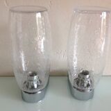 Pair of vintage 1970s-80s glass and chrome wall lights with teardrop shapes