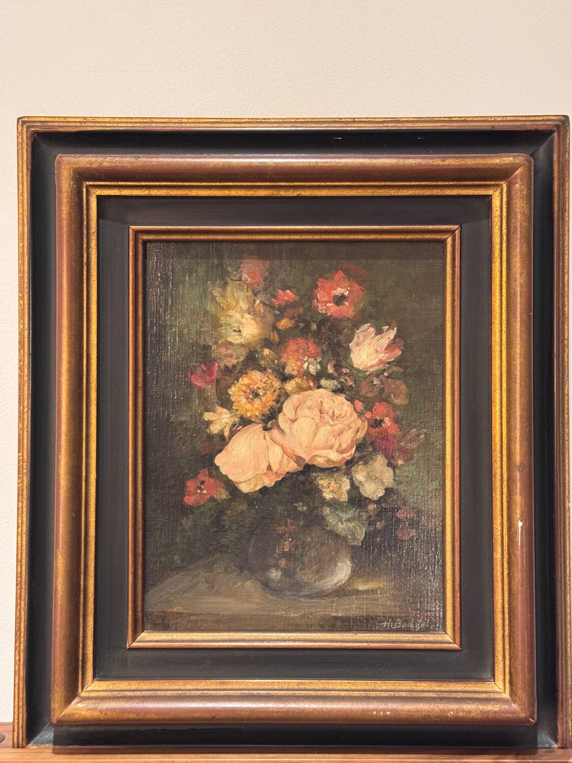 Oil on canvas by henri bonhotal - floral still life