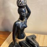 Pied de lampe plâtre femme africaine signé Pagliani