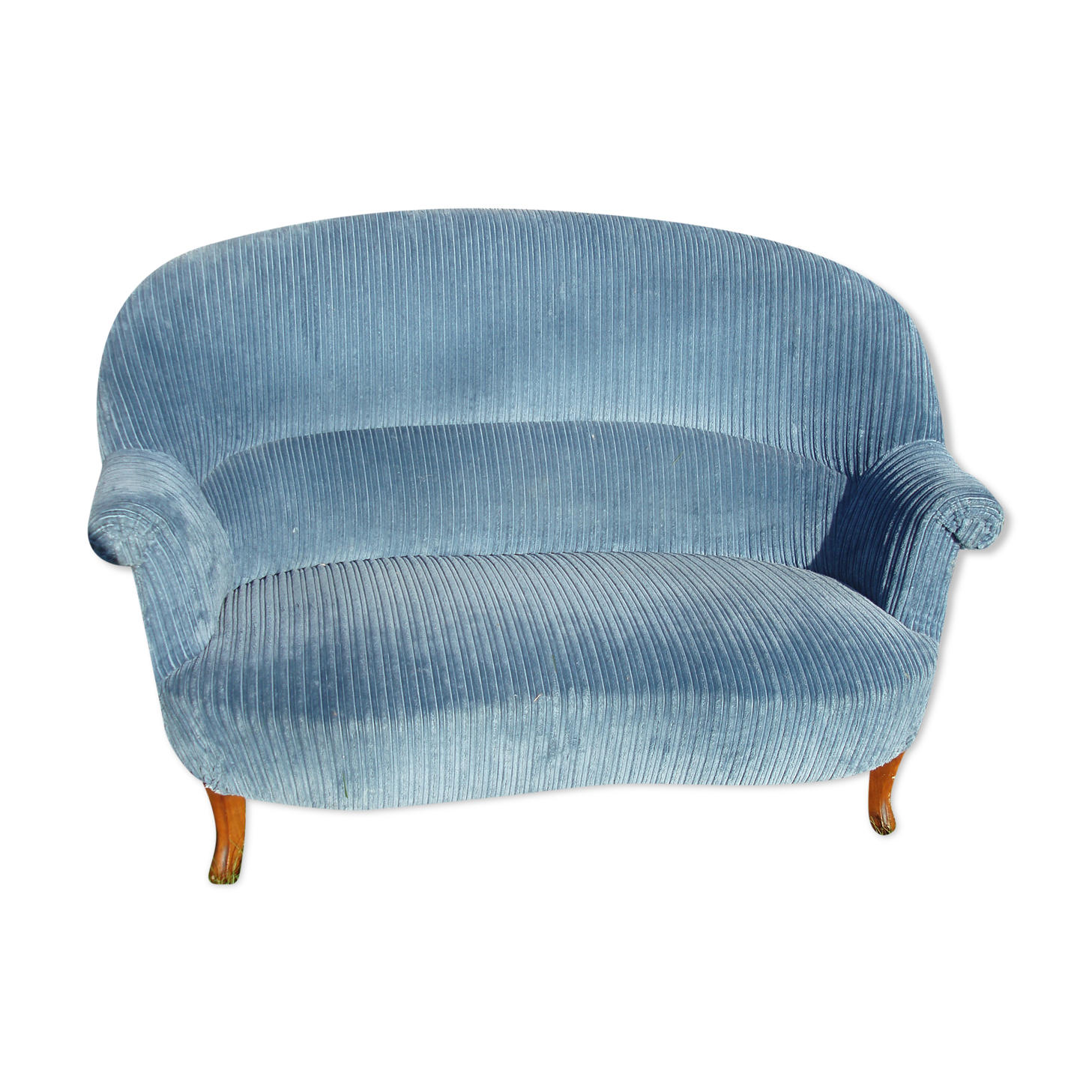 Vintage blue sofa 2 seats in velvet
