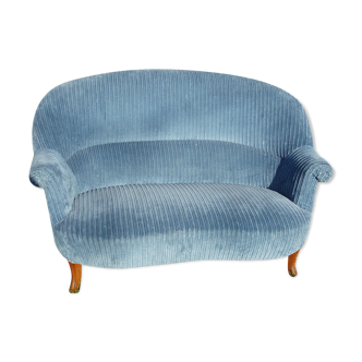 Vintage blue sofa 2 seats in velvet