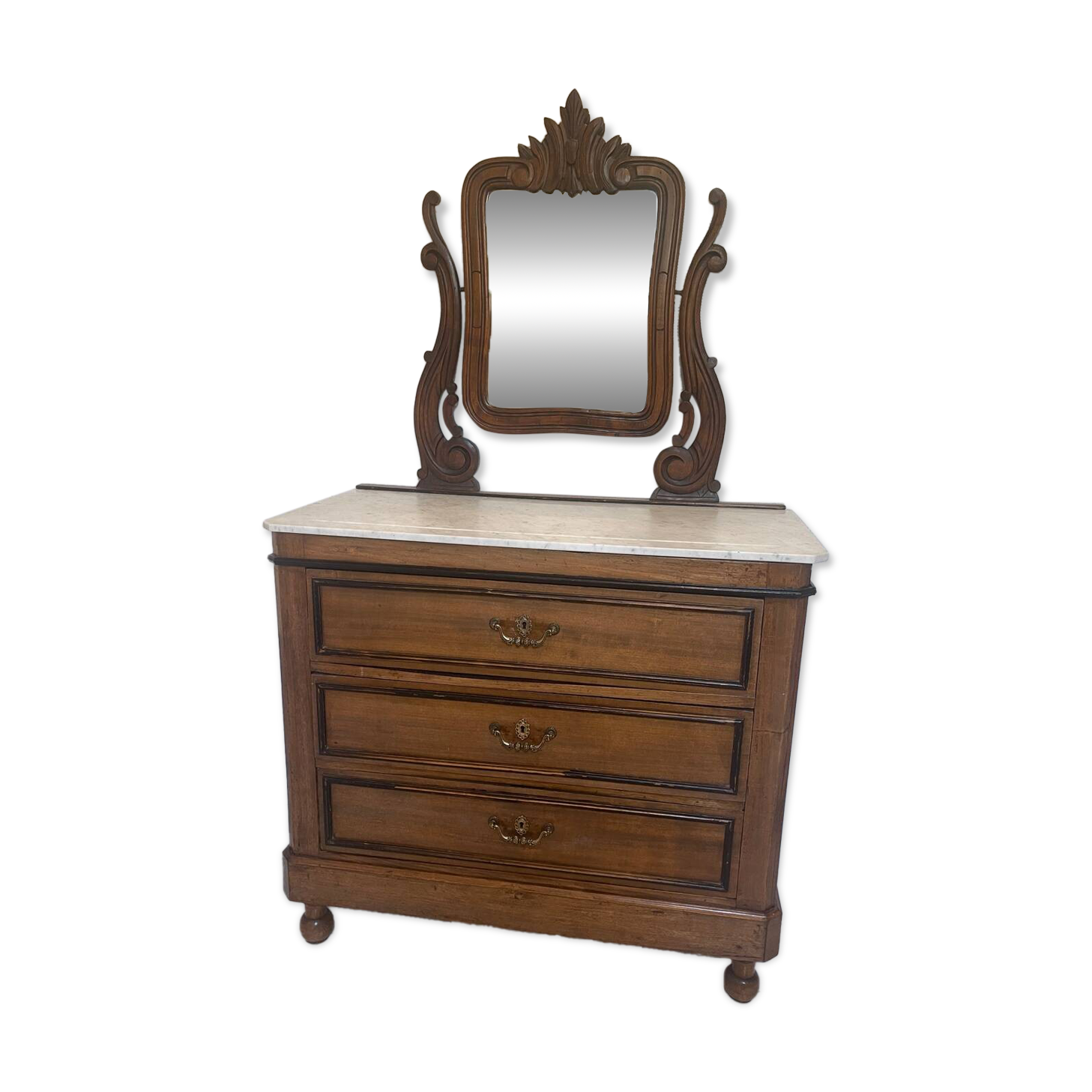 Wooden and marble chest of drawers with mirror