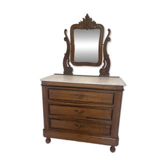 Wooden and marble chest of drawers with mirror