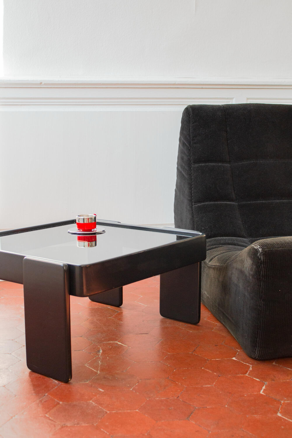 Vintage coffee table by Gianfranco Frattini for Cassina, grey lacquered beech.