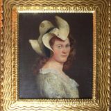 19th Century Portrait of a Lady in a Hat Oil Painting, Framed