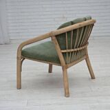 Années 1970, paire de fauteuils lounge scandinaves, mobilier en velours et rotin