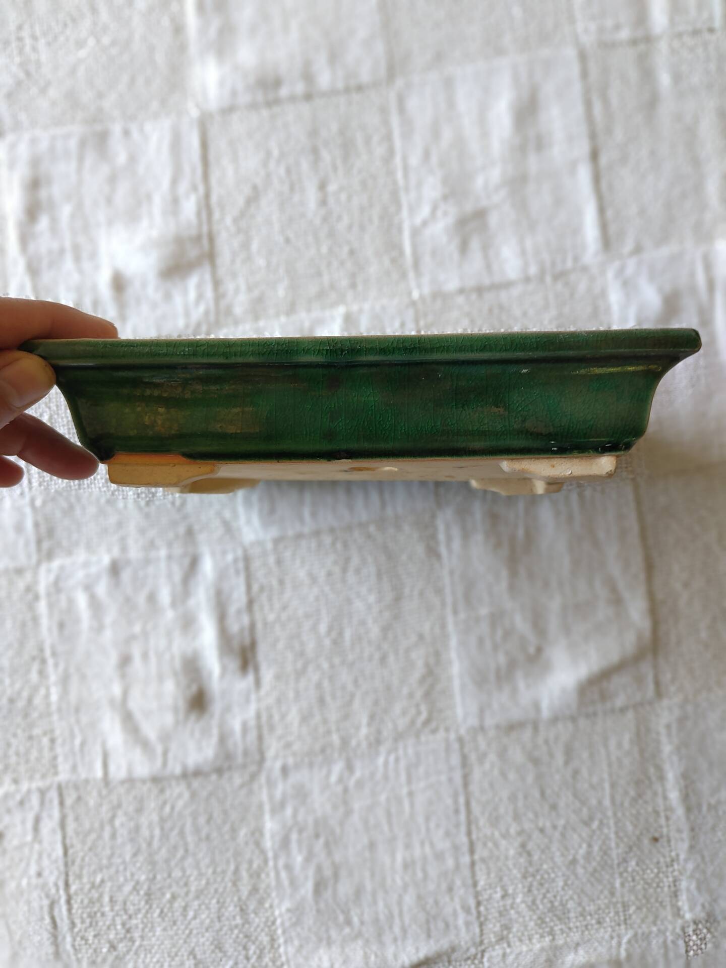 Pot bonsaï rectangulaire céramique émaillée vert