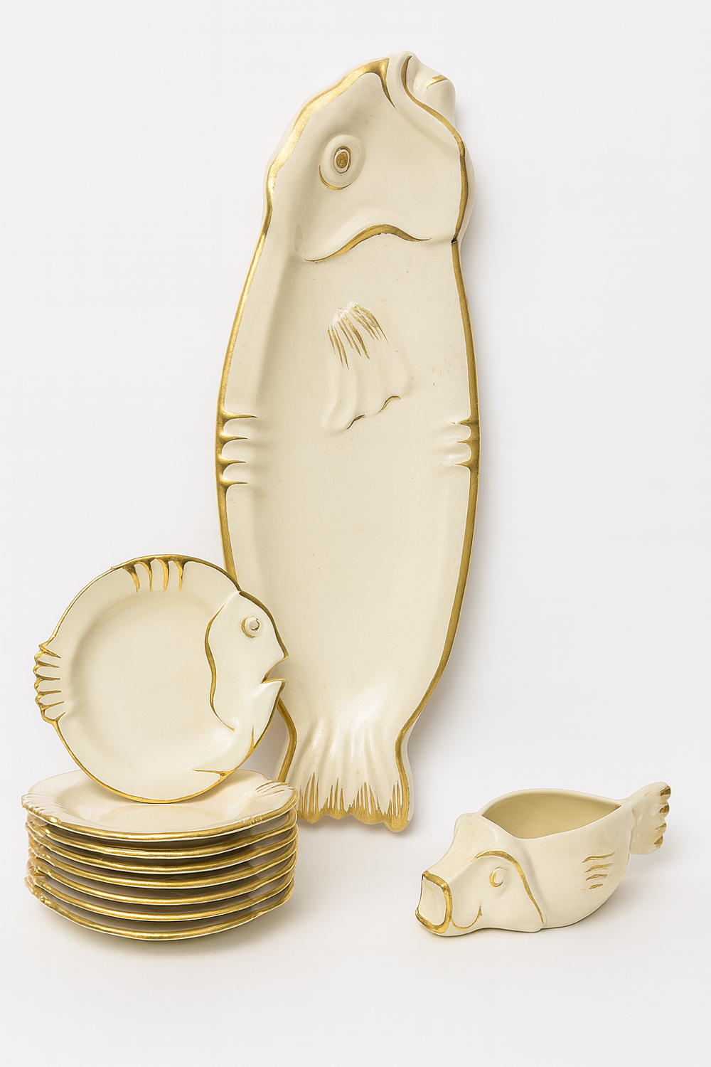 Antique Madgalithe fish set made in France