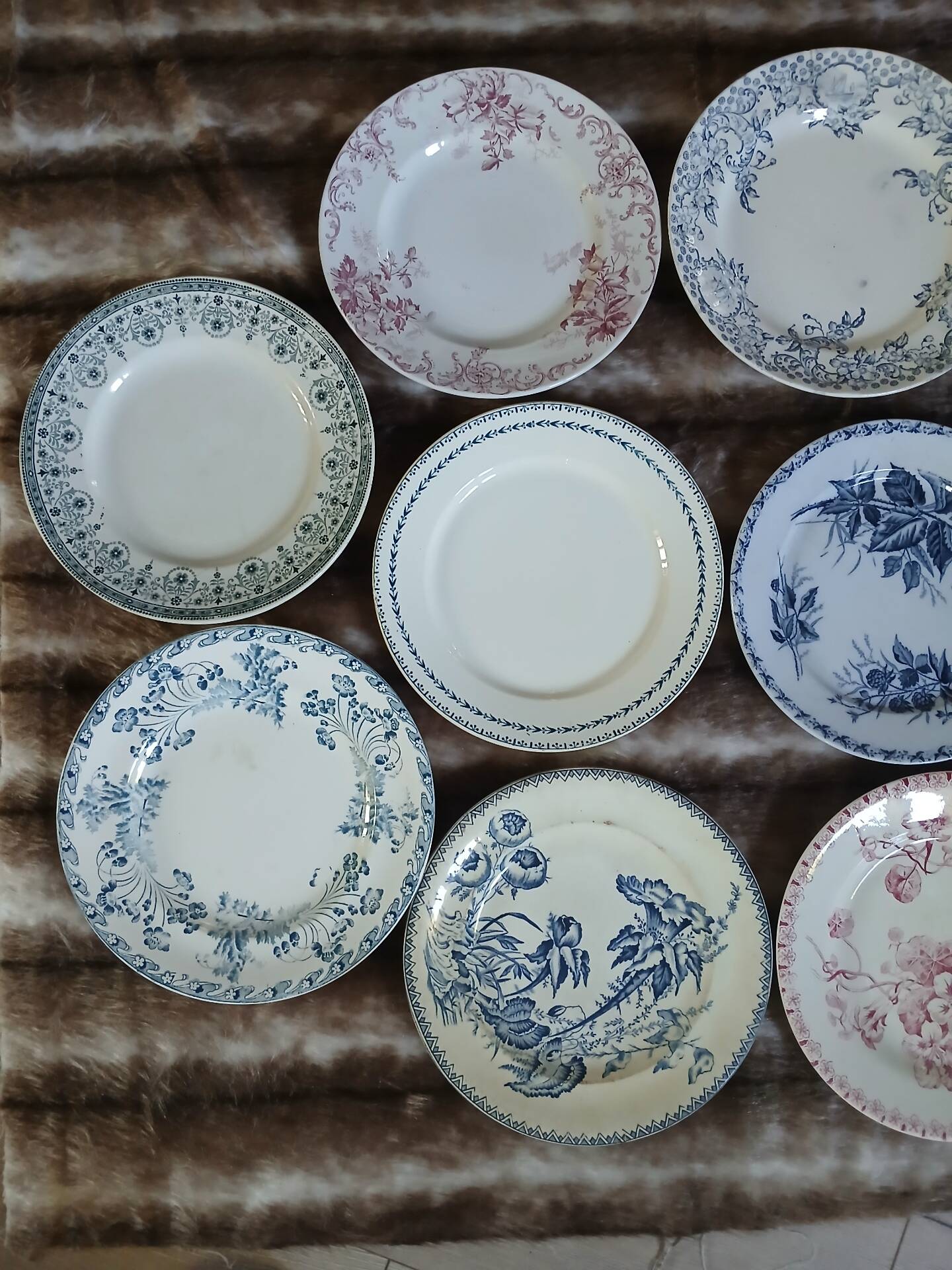 20 mismatched antique flat plates in ironstone