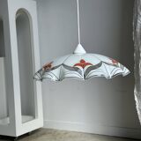 Small vintage chandelier in white and orange glass, geometric patterns D:43