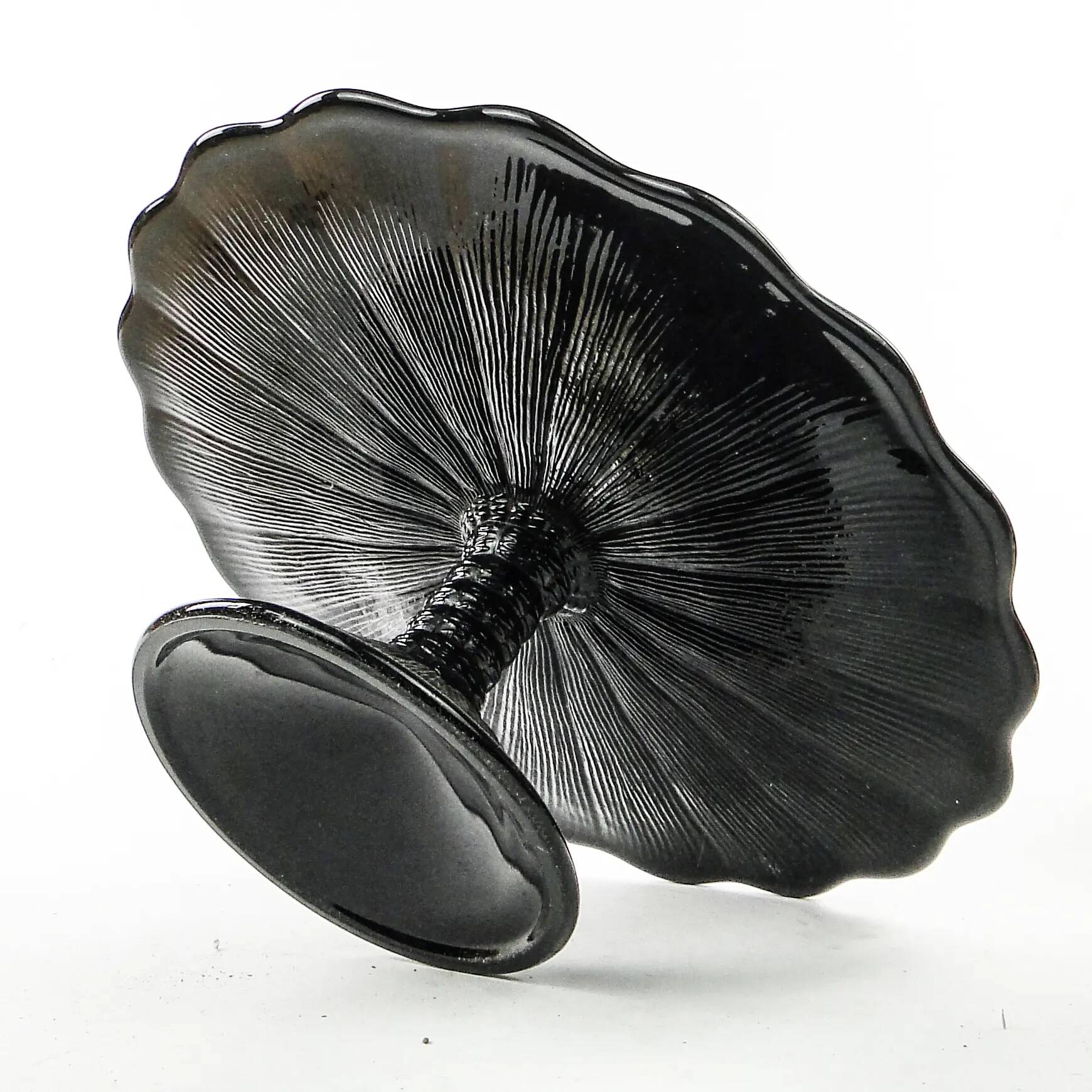 Mid-century modern cake stand, black glass, Ząbkowice, Poland, 1970s