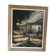 Ancien tableau huile au couteau sur panneau avec cadre bois vintage