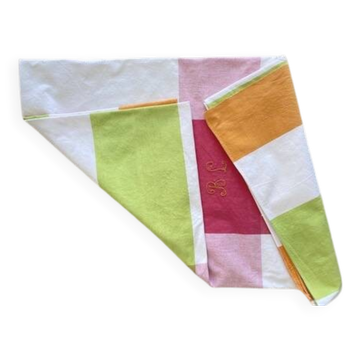 Nappe carrée monogrammée BL coloris acidulés -  150x135 cm - coton
