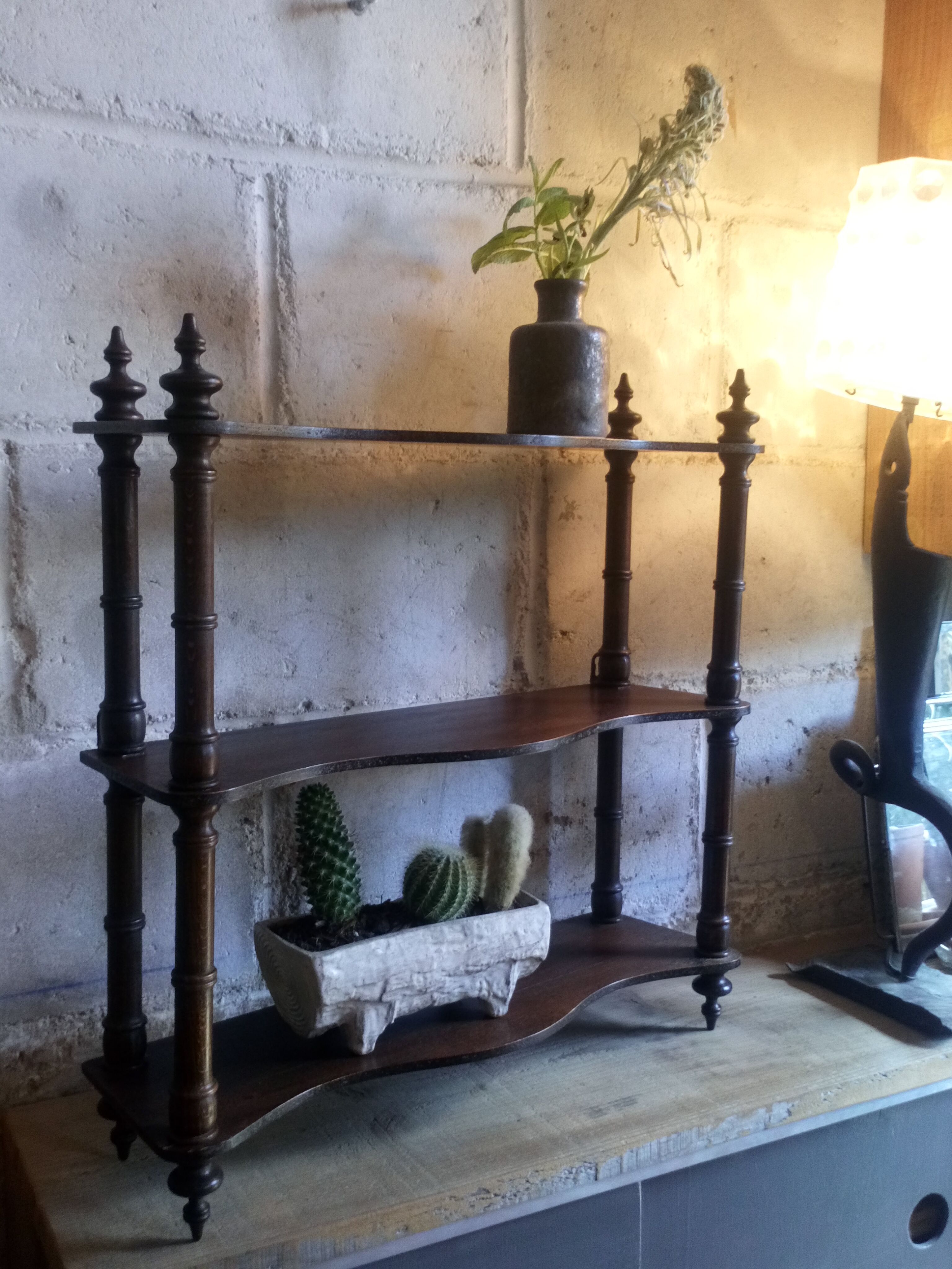 Old wooden shelf turned to hang