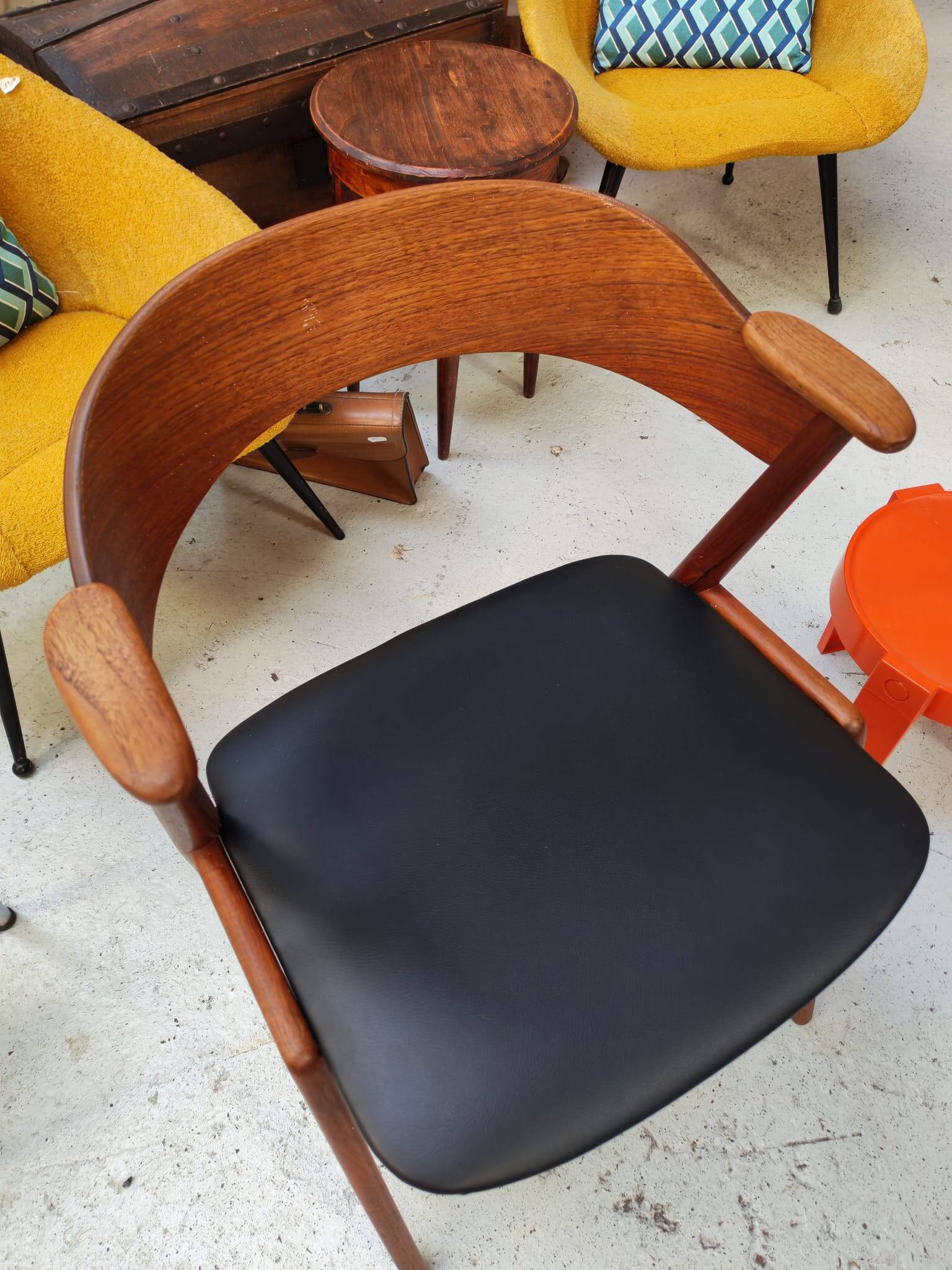 Danish bridge armchair in teak and black vinyl by Korup Stolefabrik circa 1