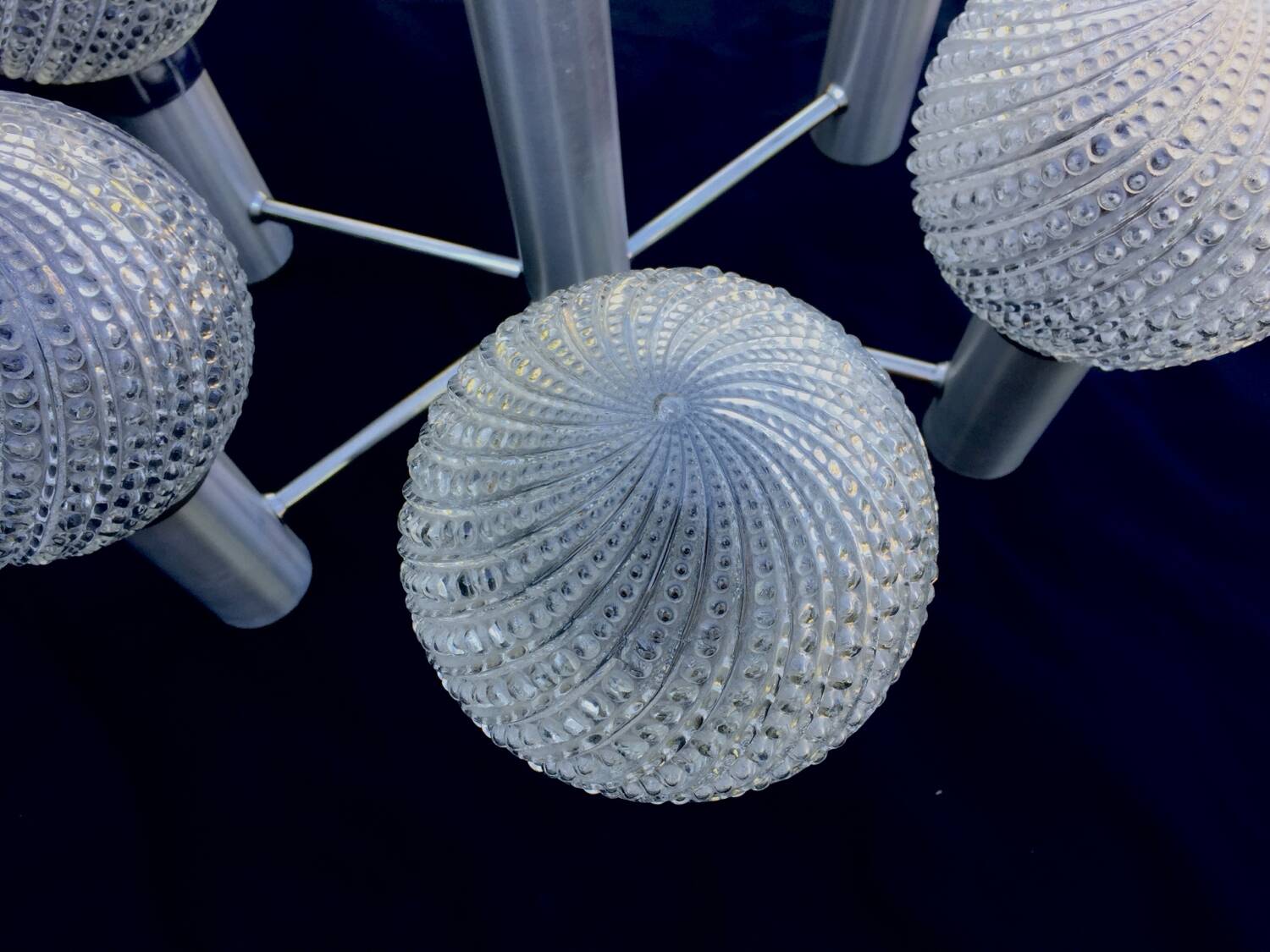 Chandelier metal chrome glass balls space age sputnik midcentury 70s