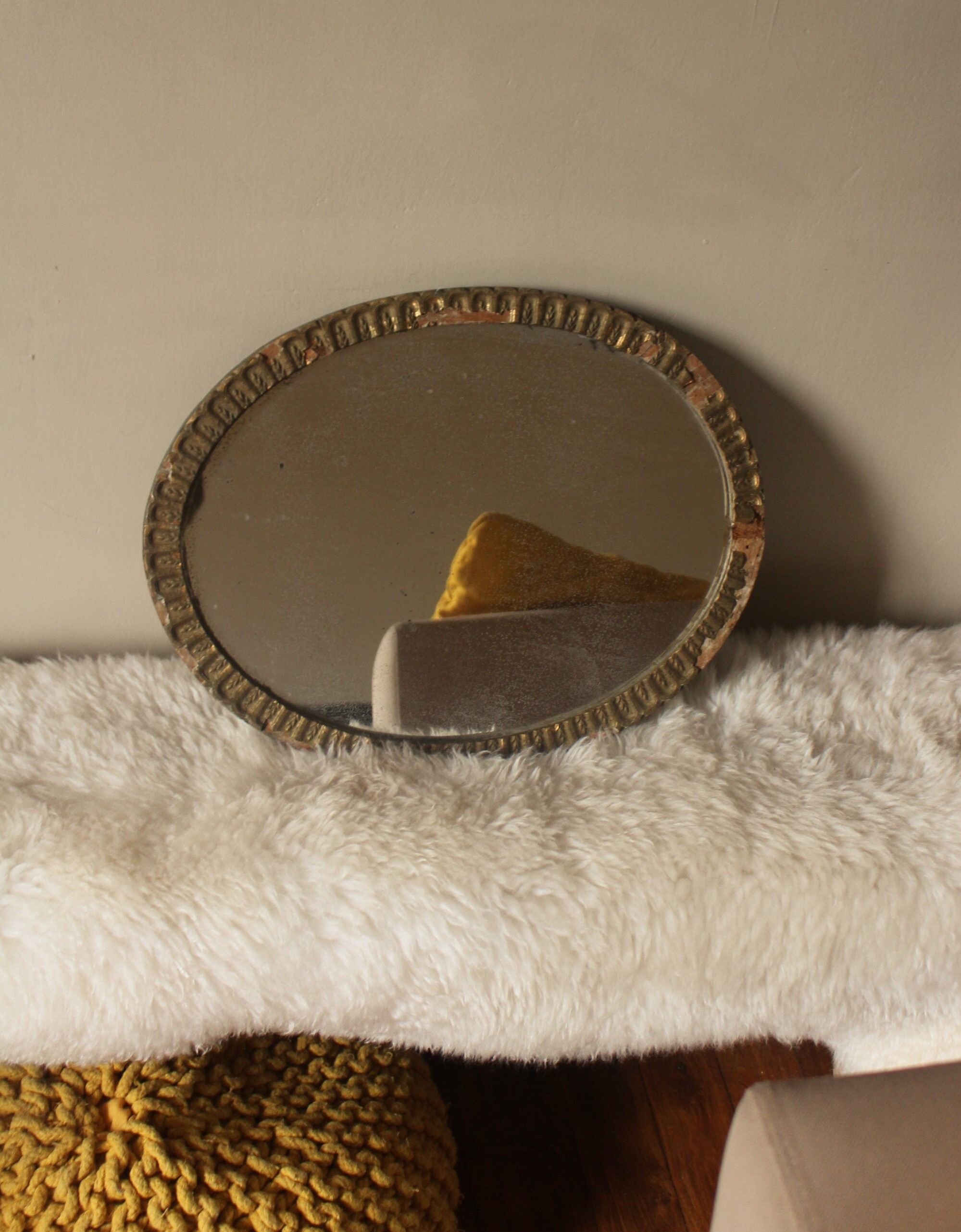 Old oval mirror gilded wood mercurized