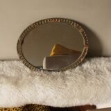 Old oval mirror gilded wood mercurized