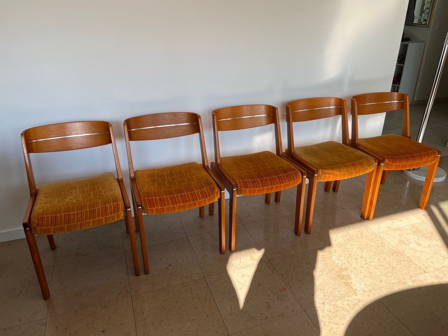 Set of 5 scandinavian chairs vintage teak and orange 70s