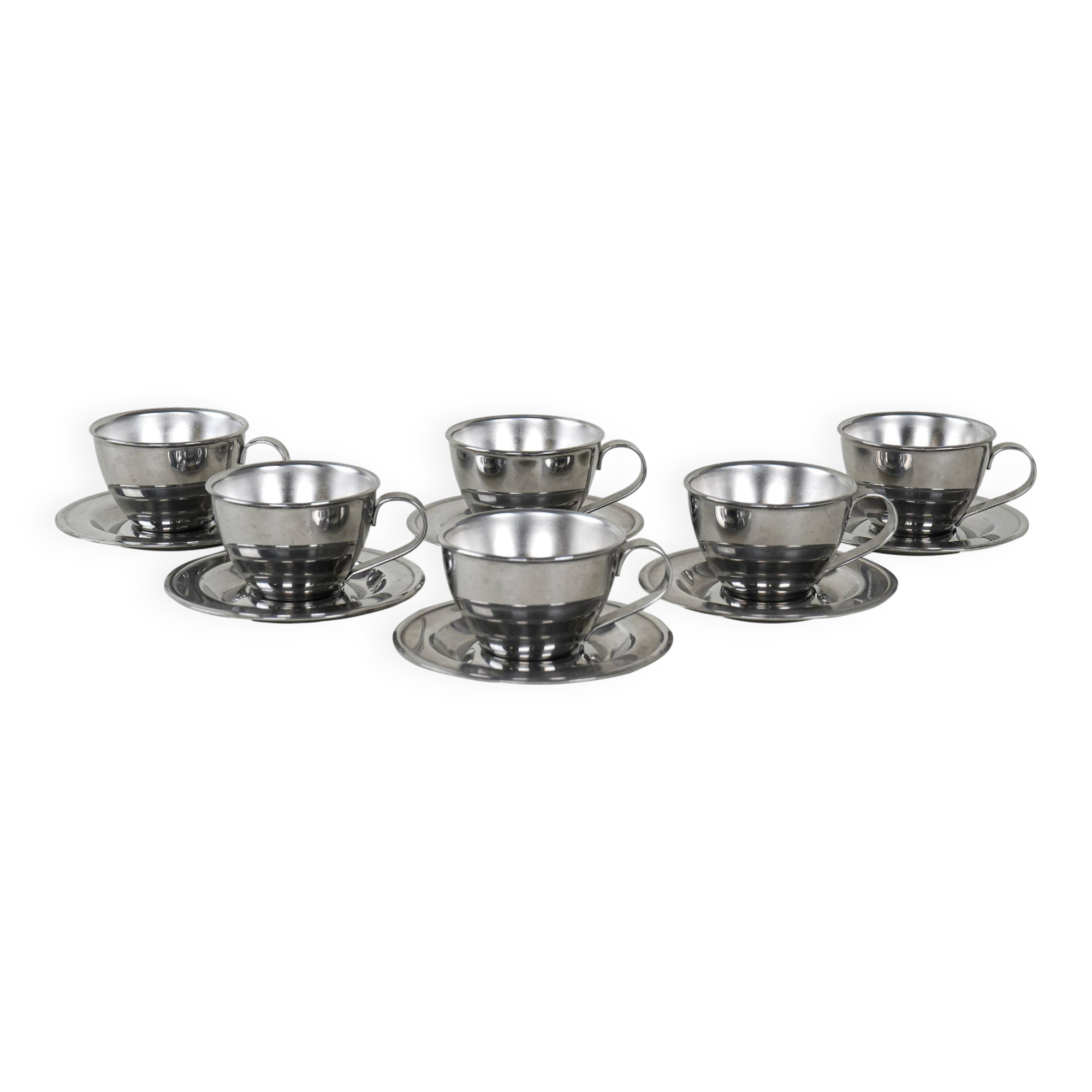 Set of stainless steel cups, Italian design, 1980s, production: Italy