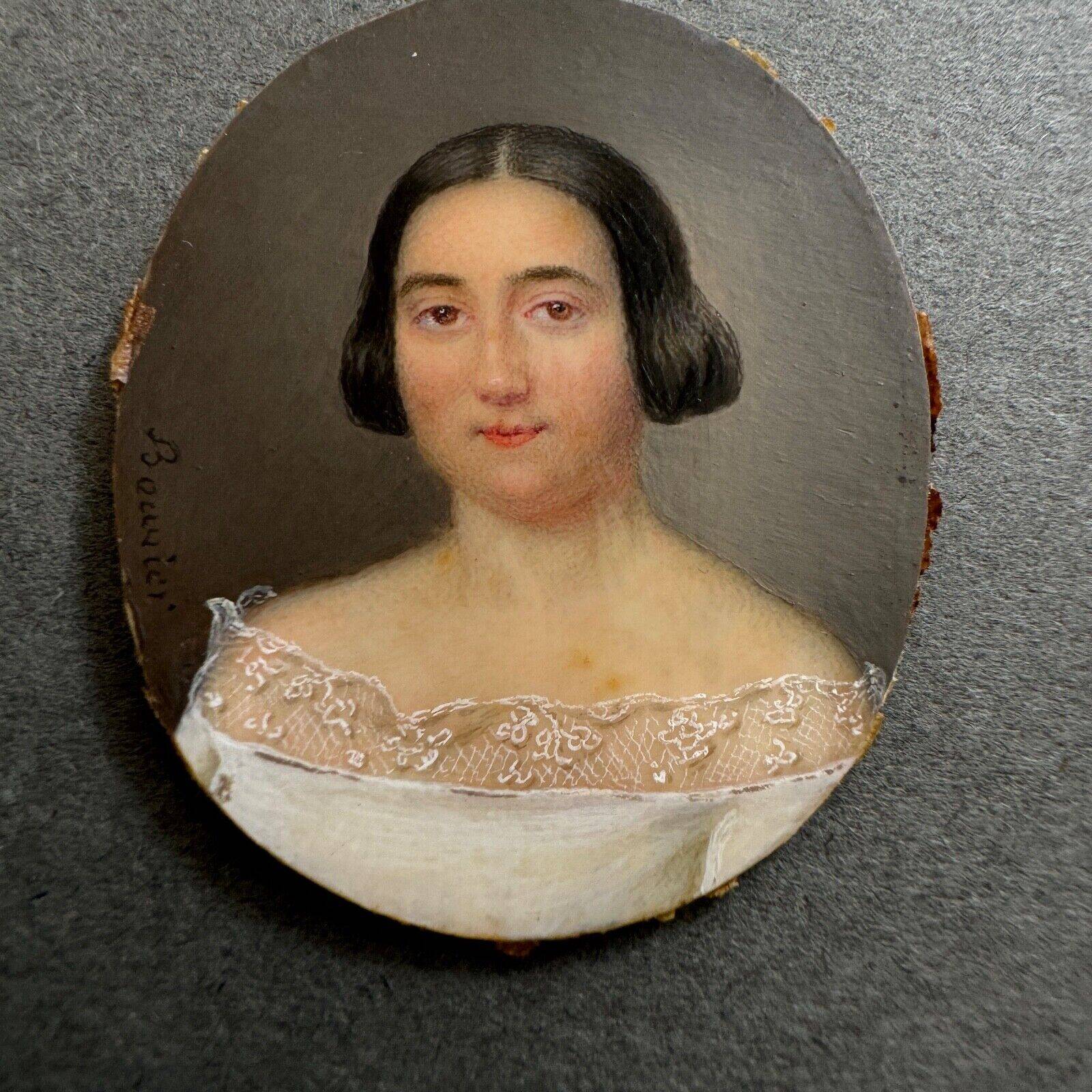 Miniature early 19th century hand painted by Bouvier portrait of a woman