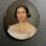 Miniature début XIXe peinte à la main par Bouvier portrait de femme