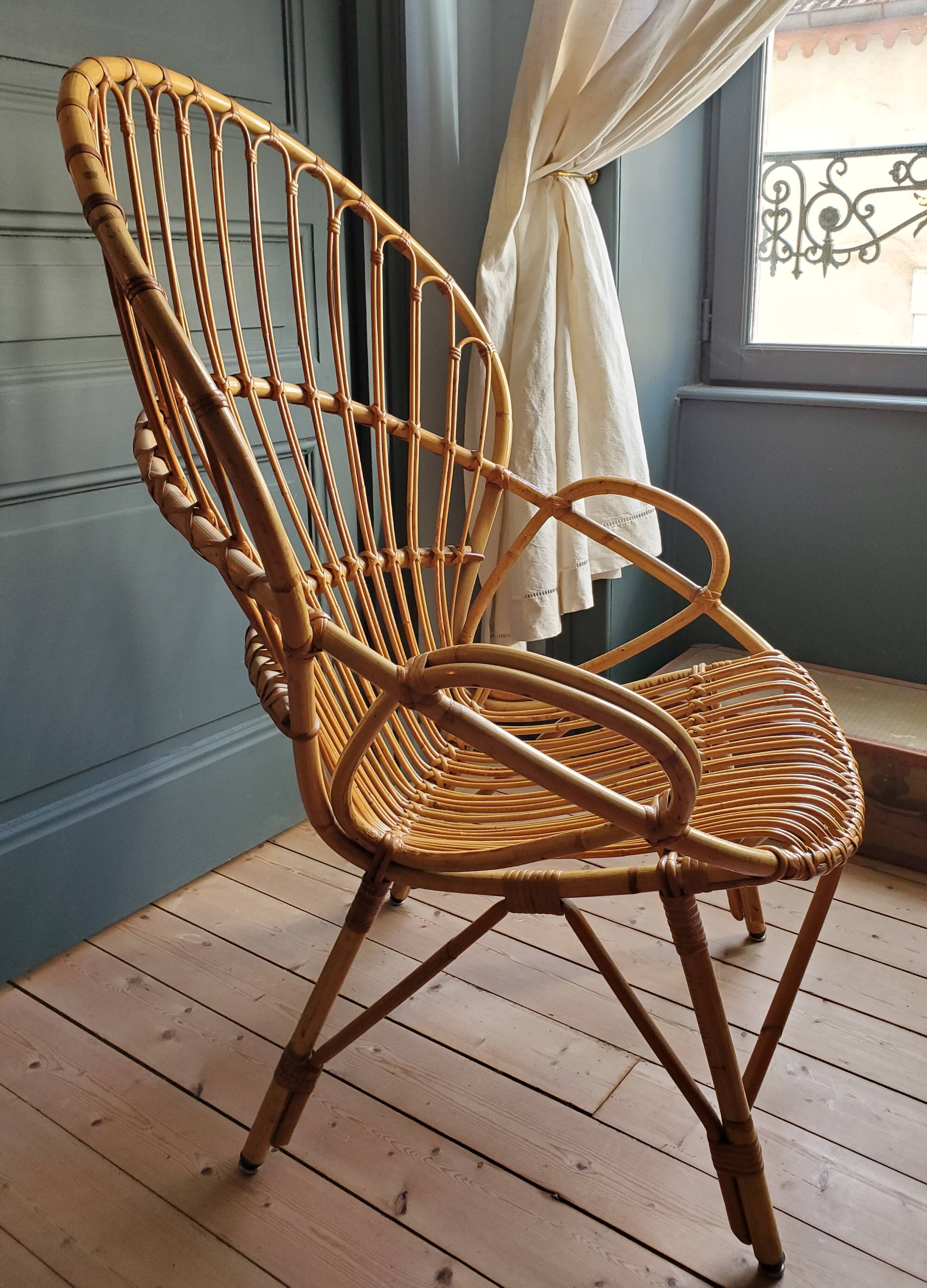 60's rattan fan chair