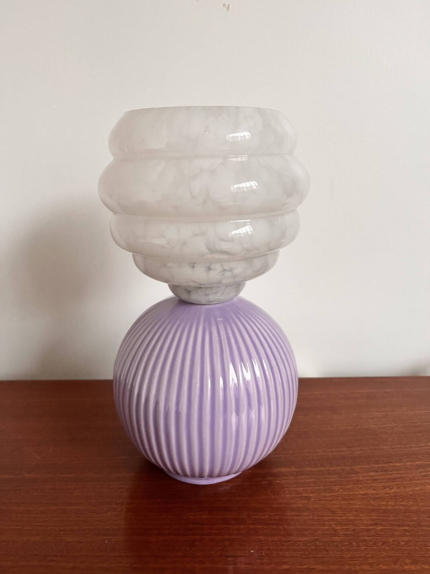 Vintage ceramic and glass bedside lamp pair