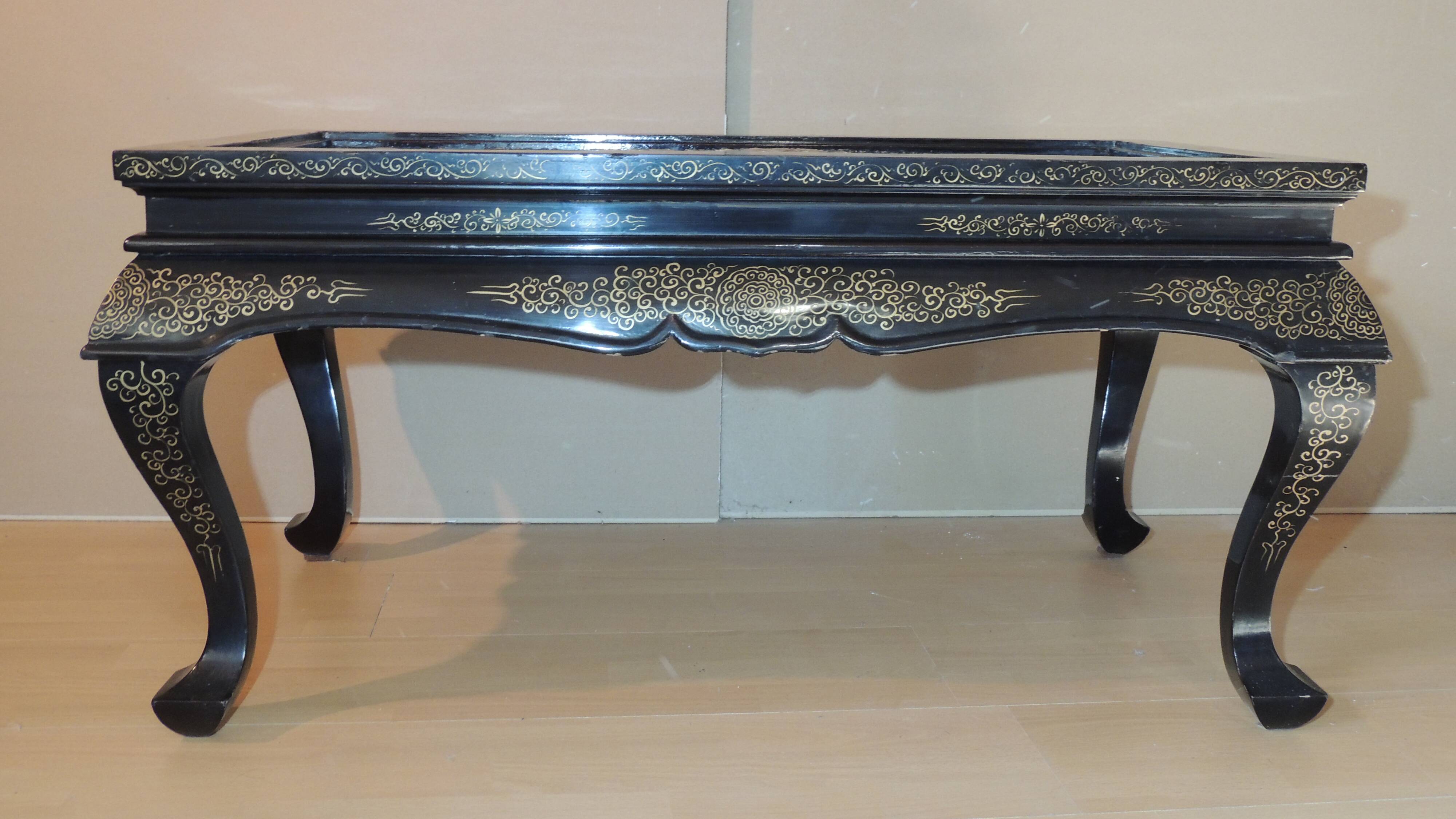 Table basse japonaise décor floral et oiseaux/vintage