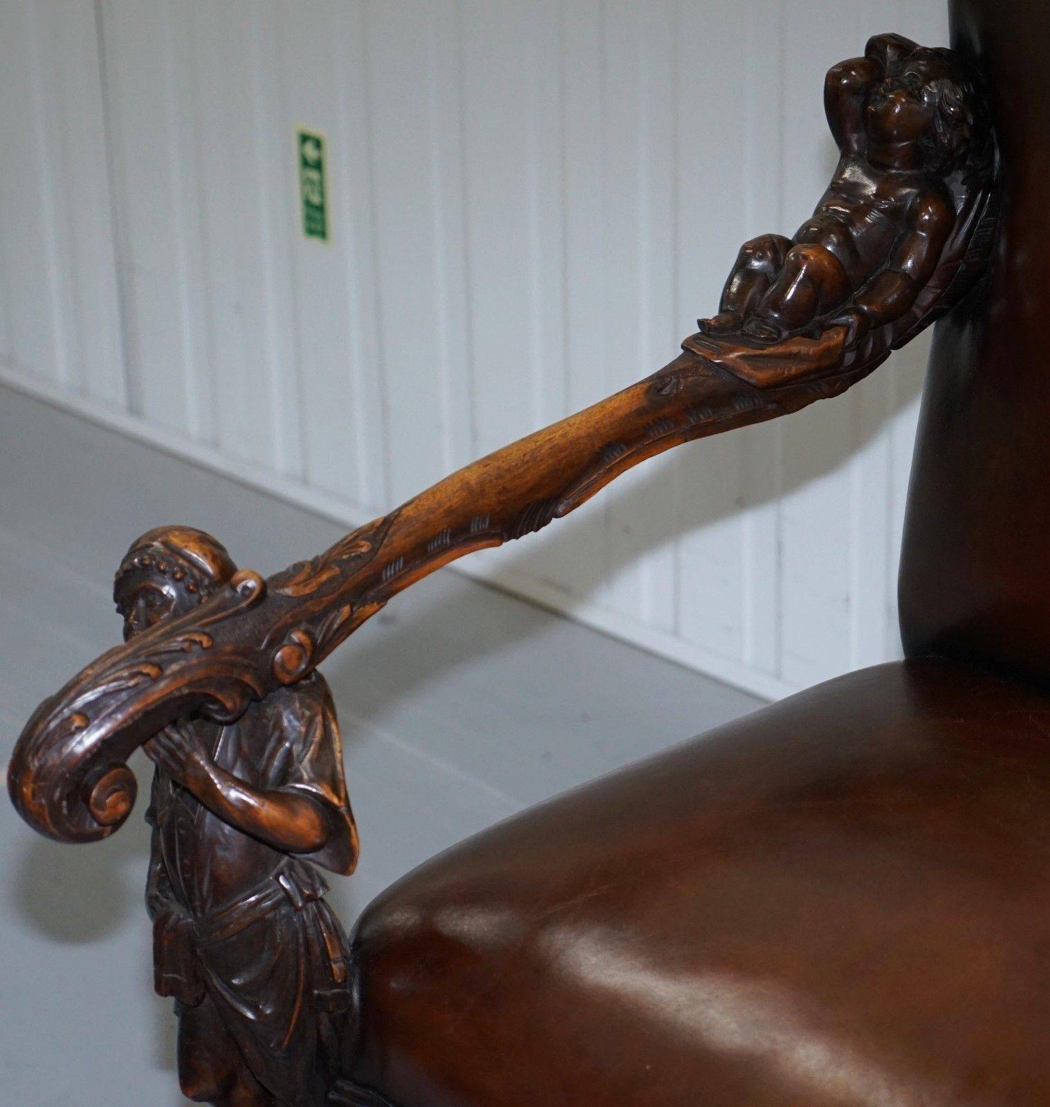Carved Walnut Baroque Venetian Bench with Leather