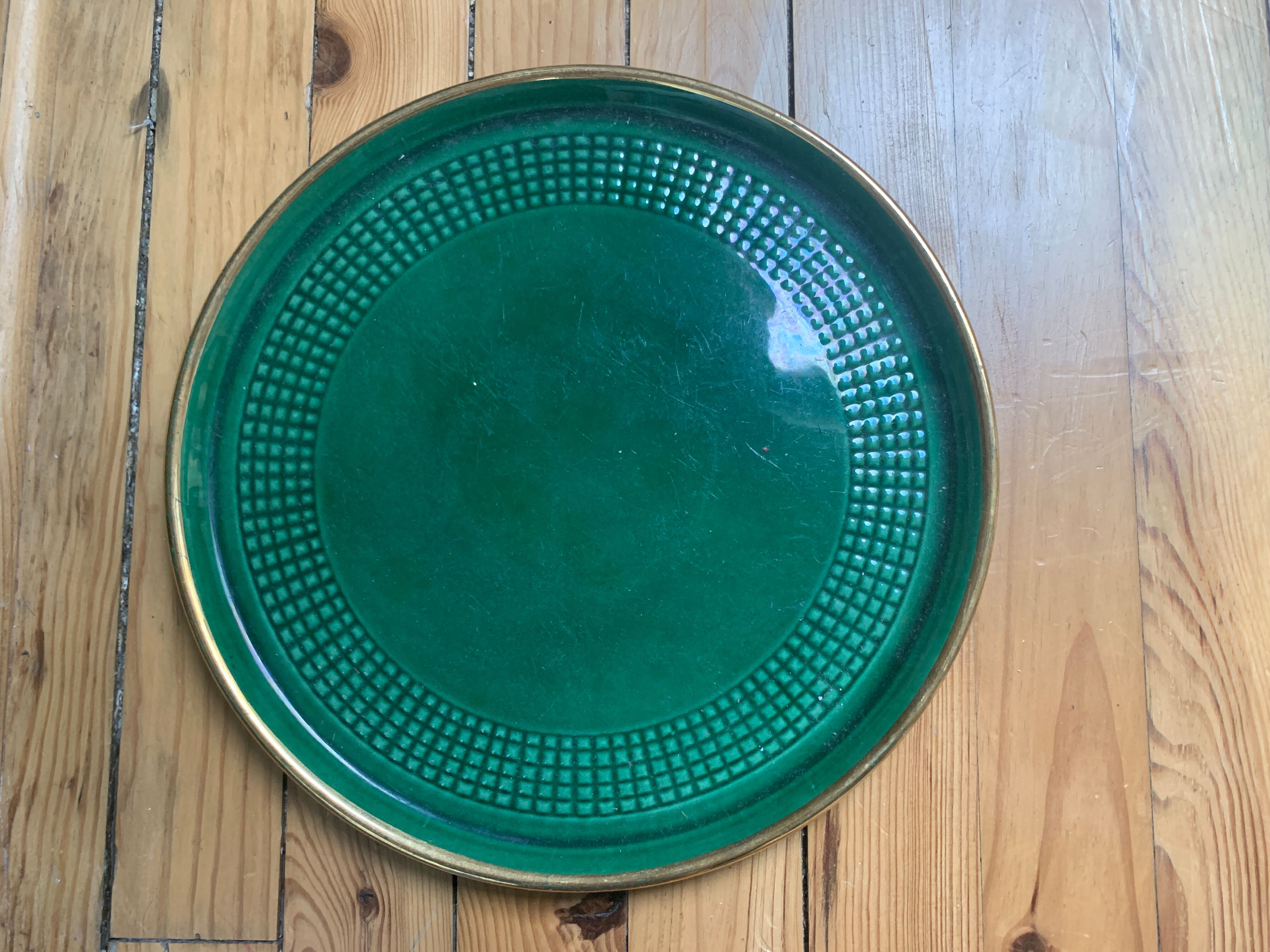 Green and gold ceramic dish